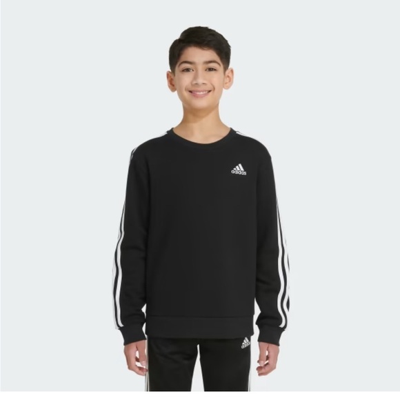 adidas Other - ADIDAS Boys Essentials 3-Stripes Fleece Crew-neck Sweatshirt, embroidered logo